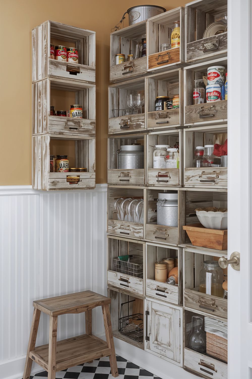 Rustic Wood Crate Storage Solutions For Small Farmhouse Pantries