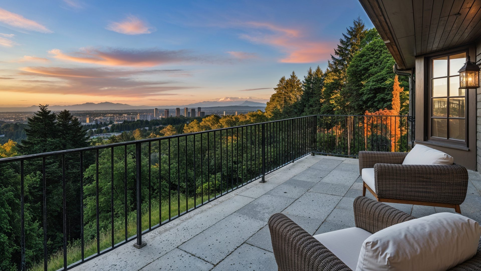 Scenic Balcony Sunset View Over Portland