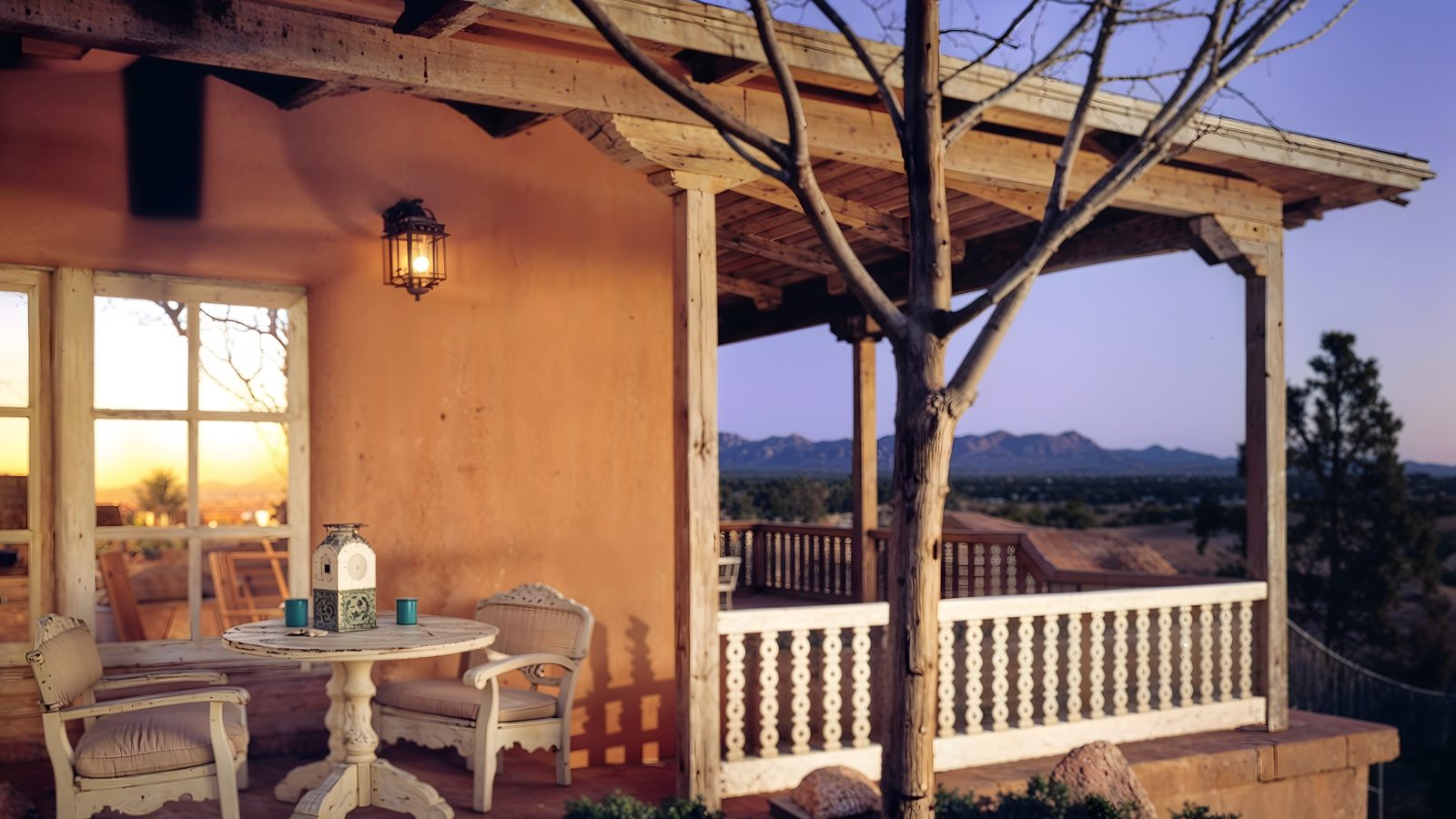 scenic wraparound veranda with mountain views