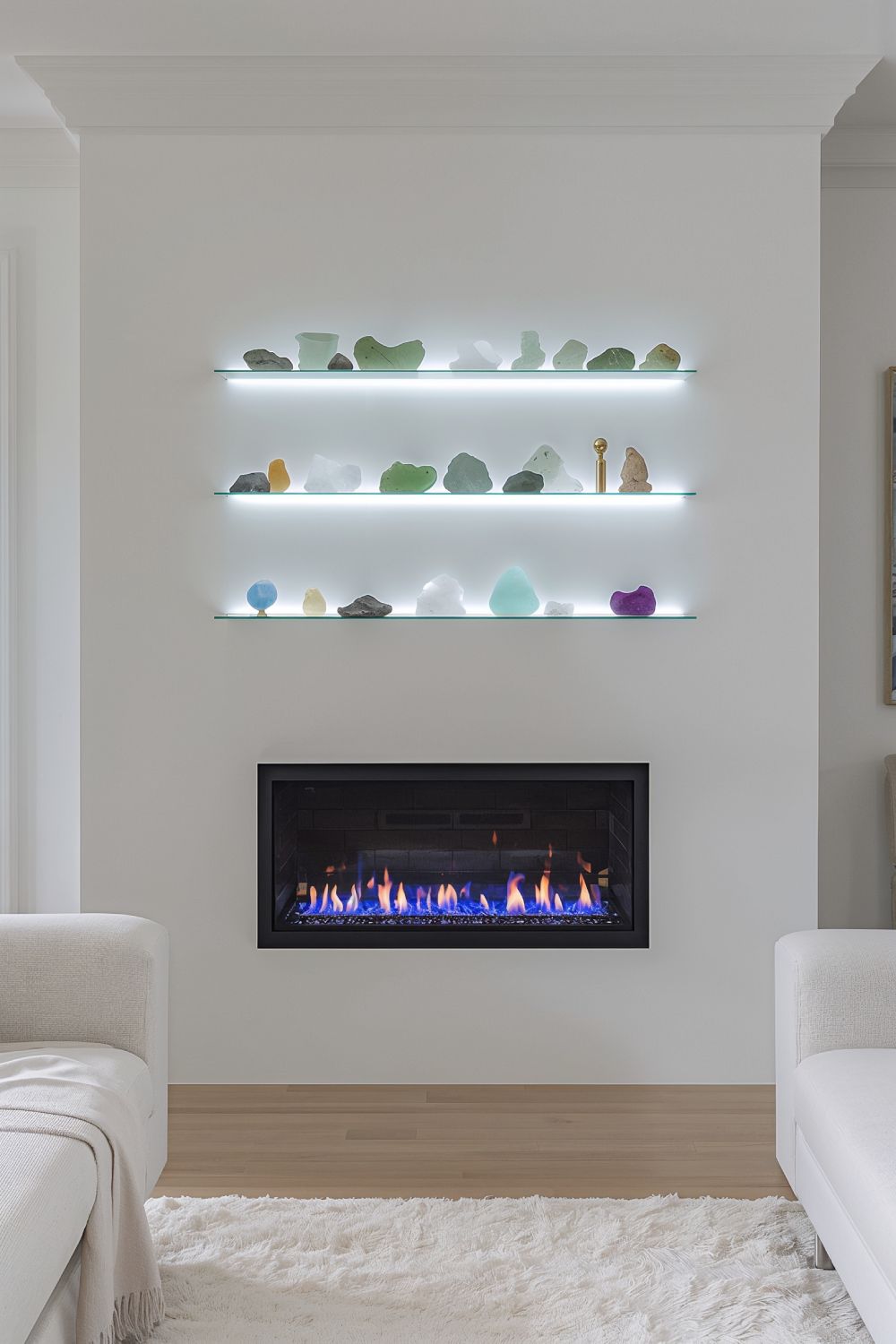 Sea Glass Display Coastal Fireplace Floating Shelves