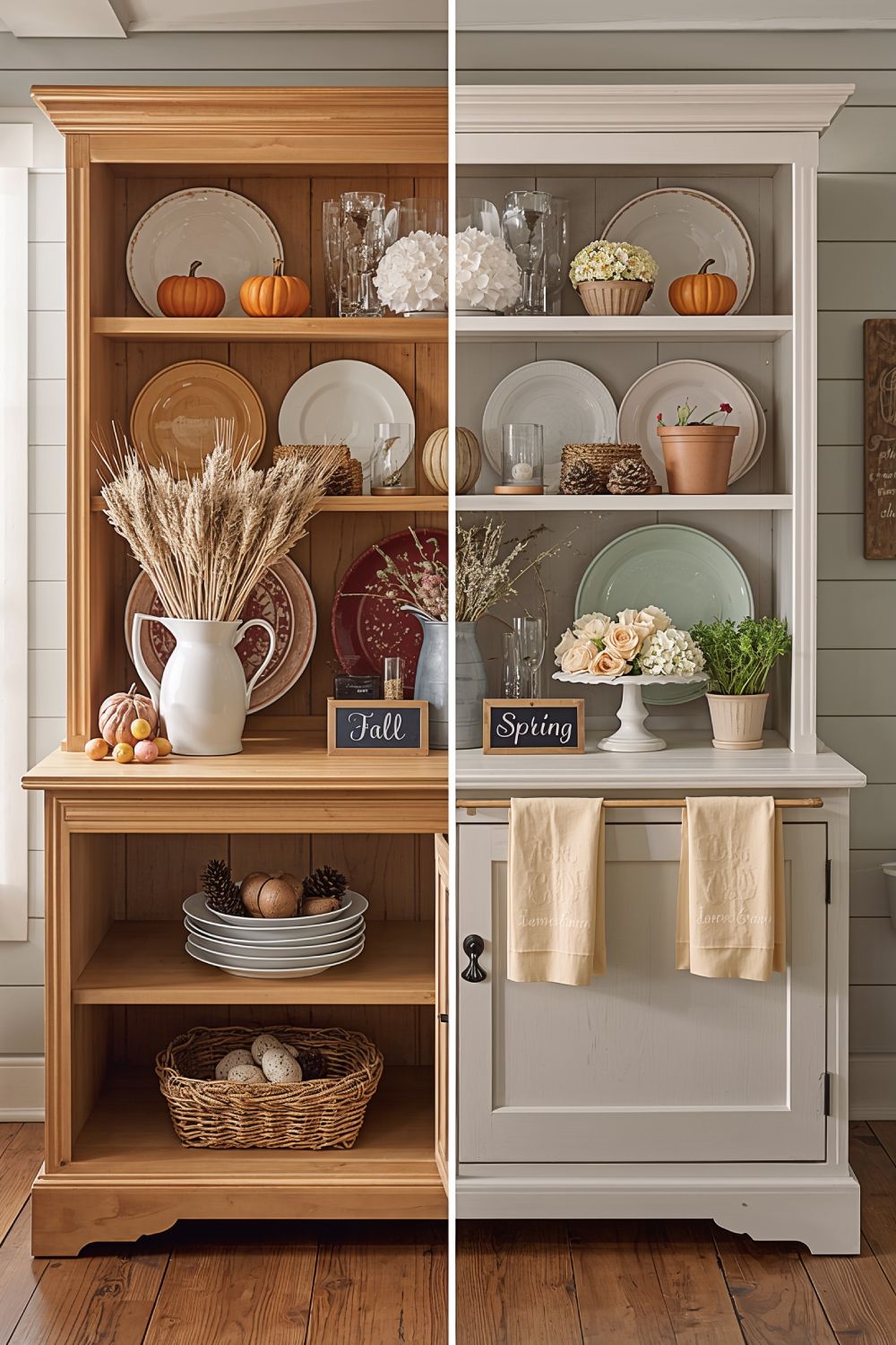 Seasonal Farmhouse Hutch Decorating Ideas