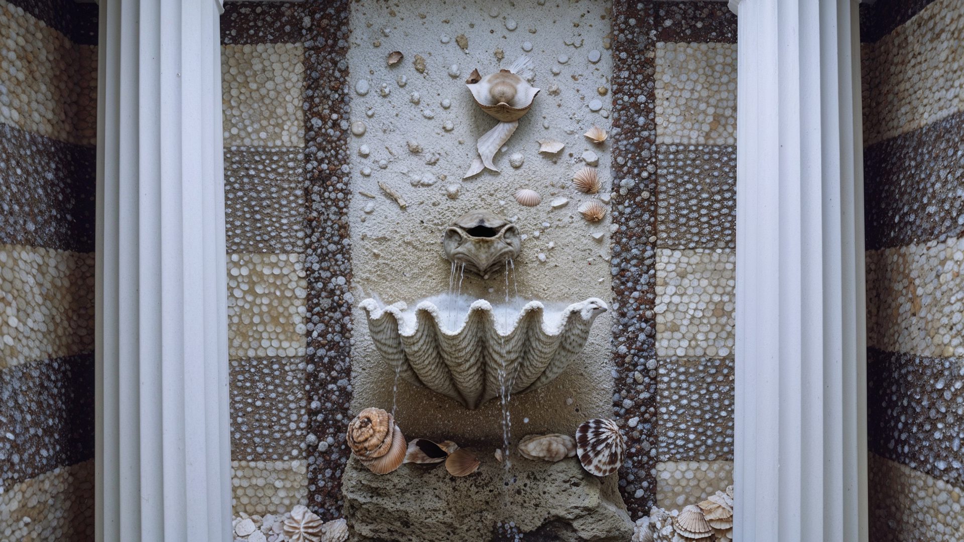 Shell Encrusted Grotto Room With Fountain