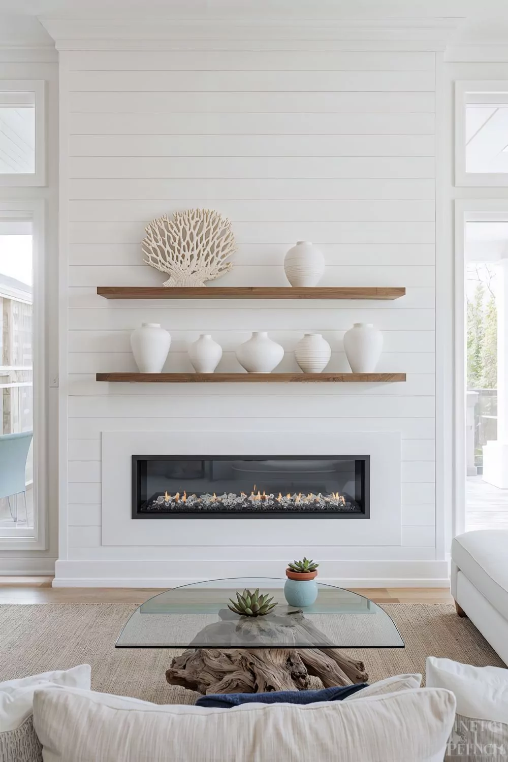 Shiplap Feature Wall Coastal Fireplace Modern Design