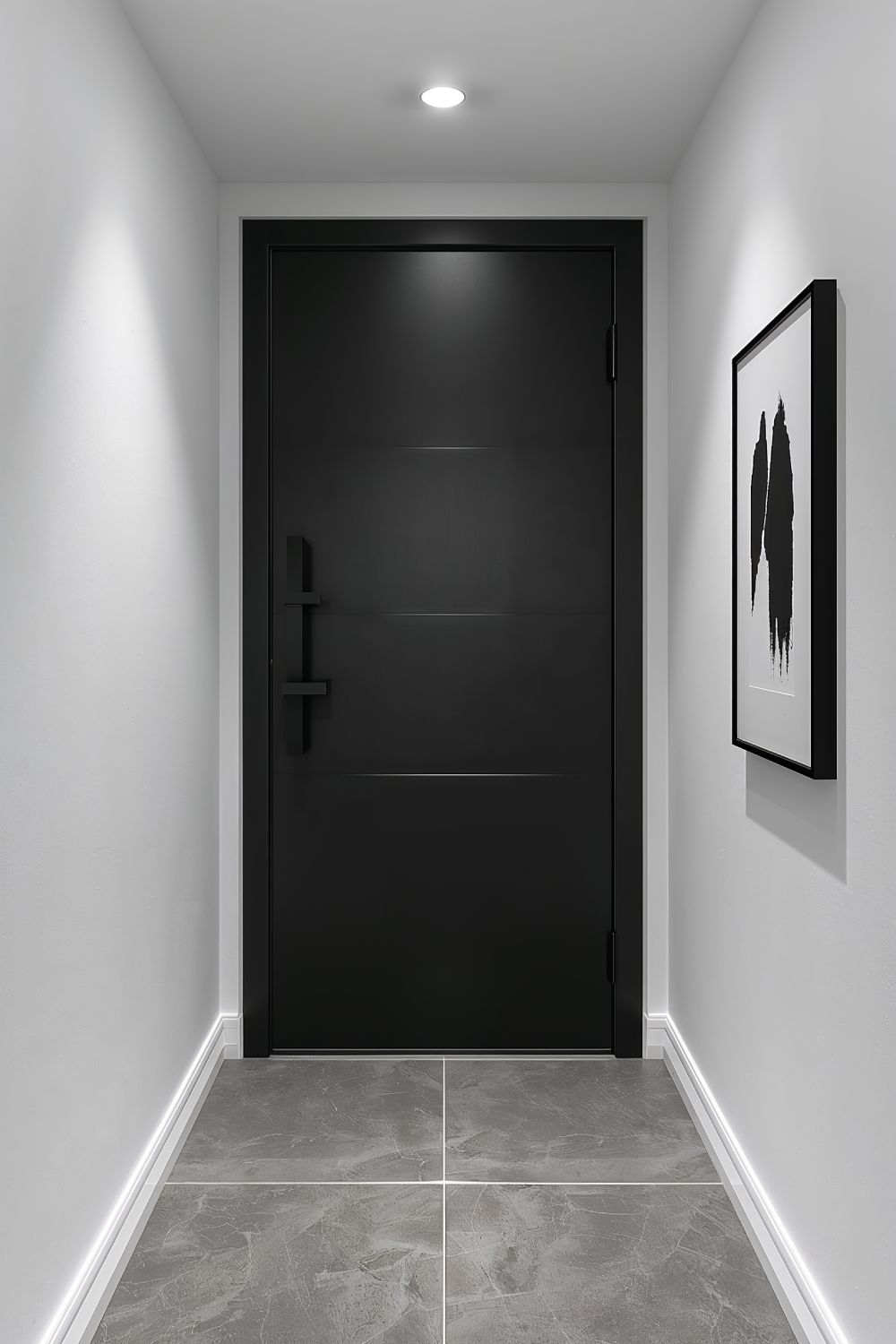 Sleek Black Interior Door In Modern Minimalist Hallway