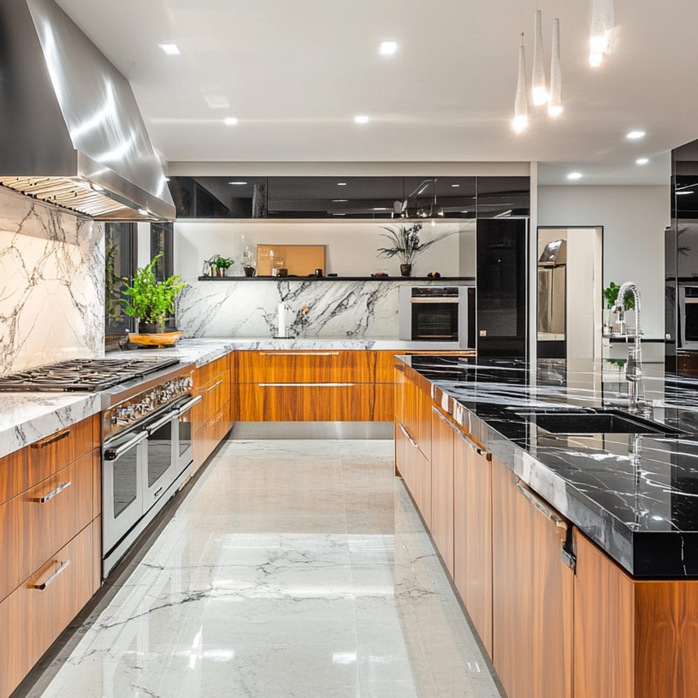 sleek monochrome kitchen with modern appliances