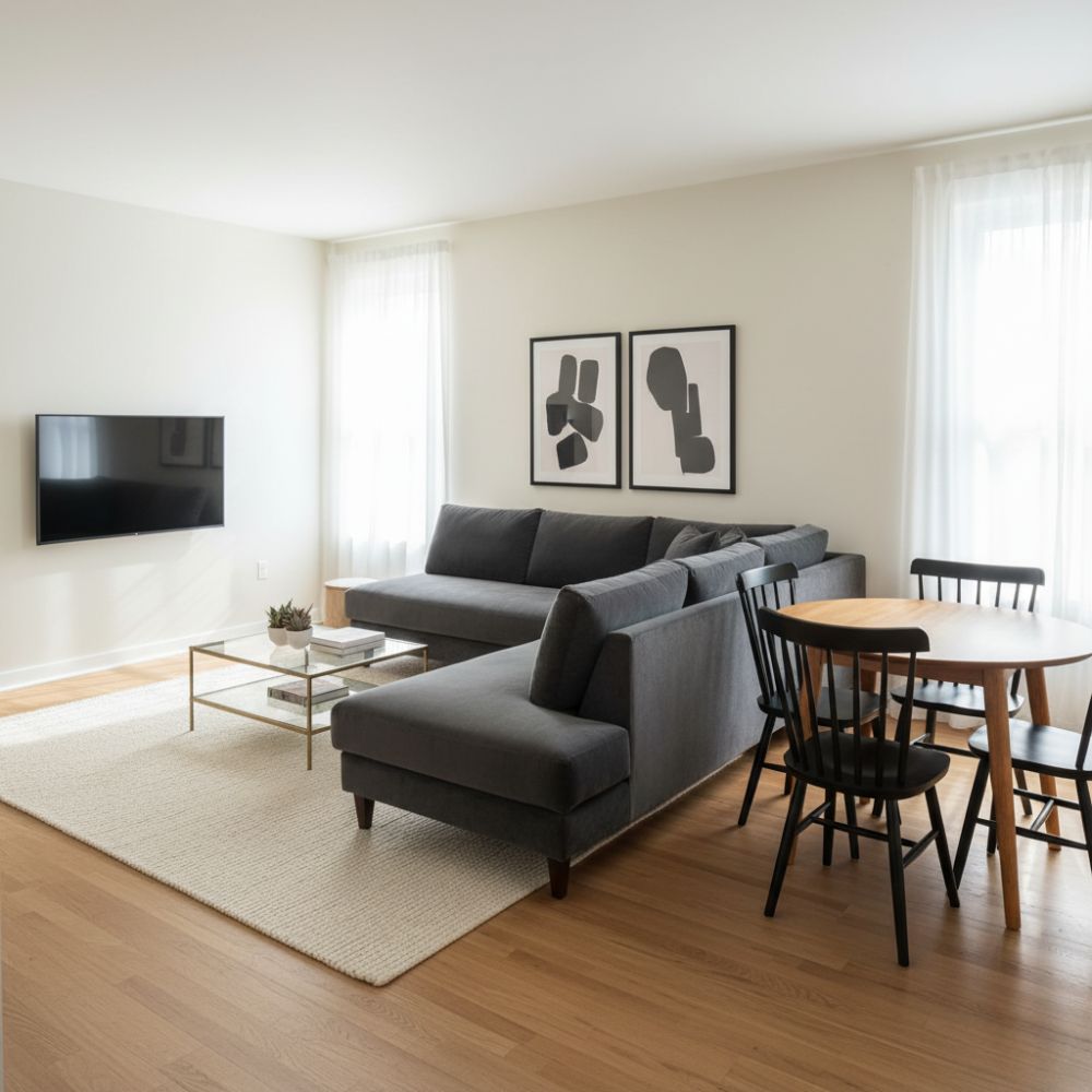 Small Living Dining Combo With L Shaped Sectional Divider