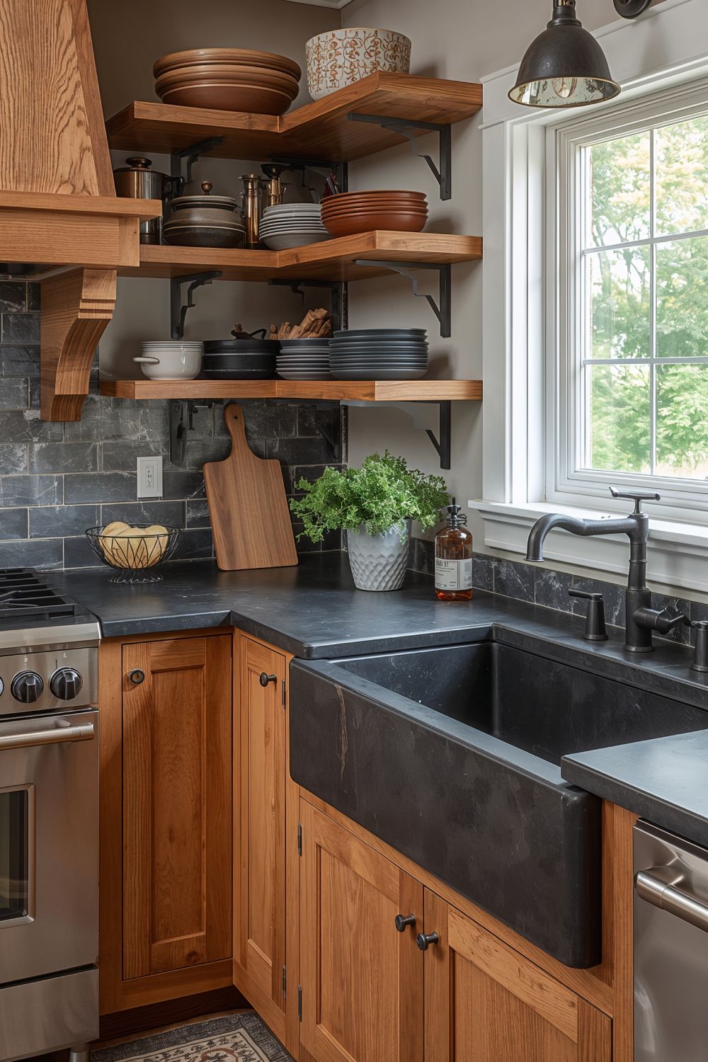 Soapstone Counters Complement Oak Cabinet Grain