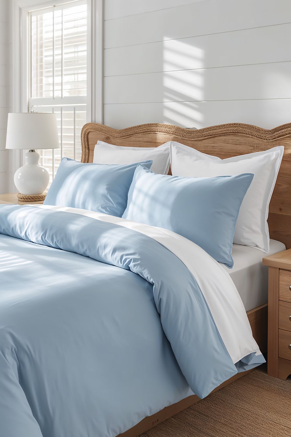 Soft Blue Cotton Percale Bedding For Calming Coastal Bedroom