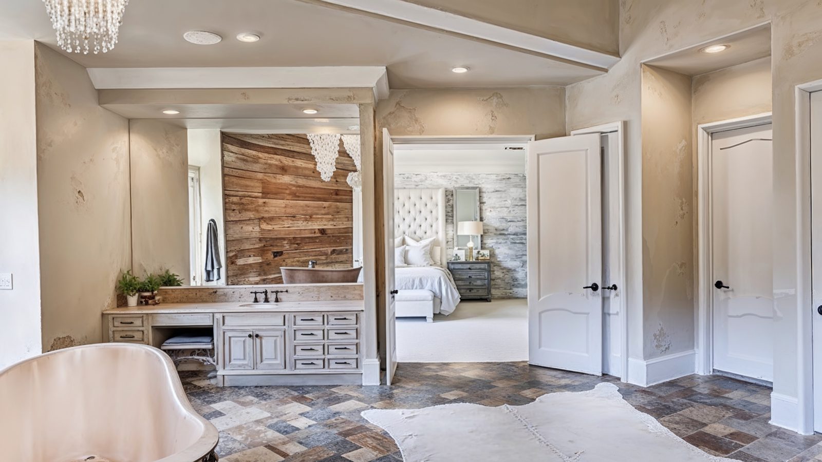 spa inspired bathroom with copper tub