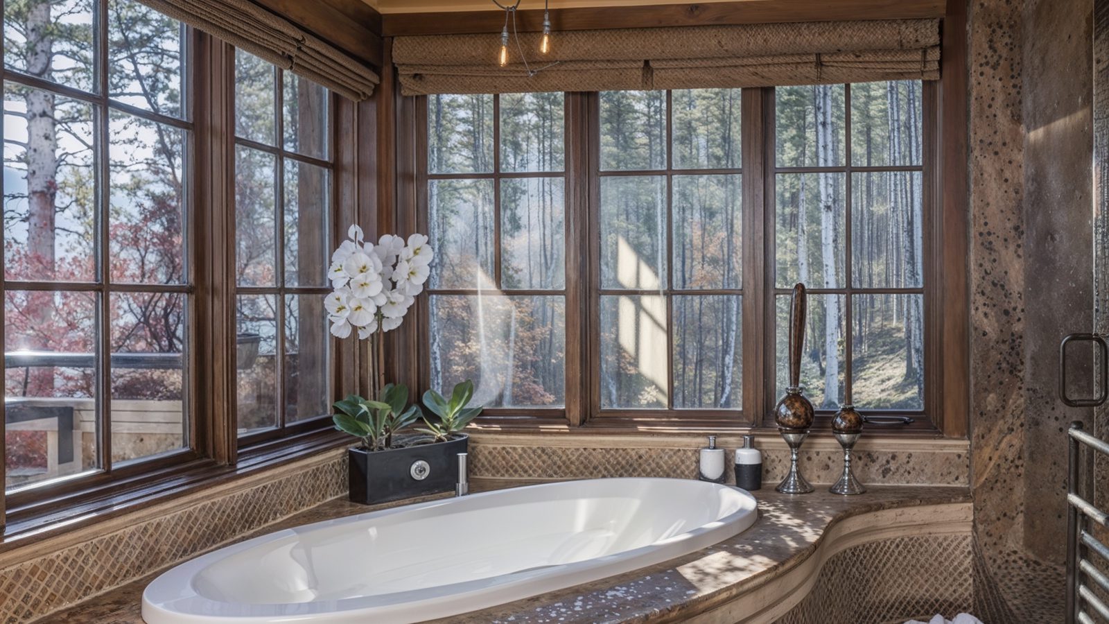 spa like bathroom with mountain views