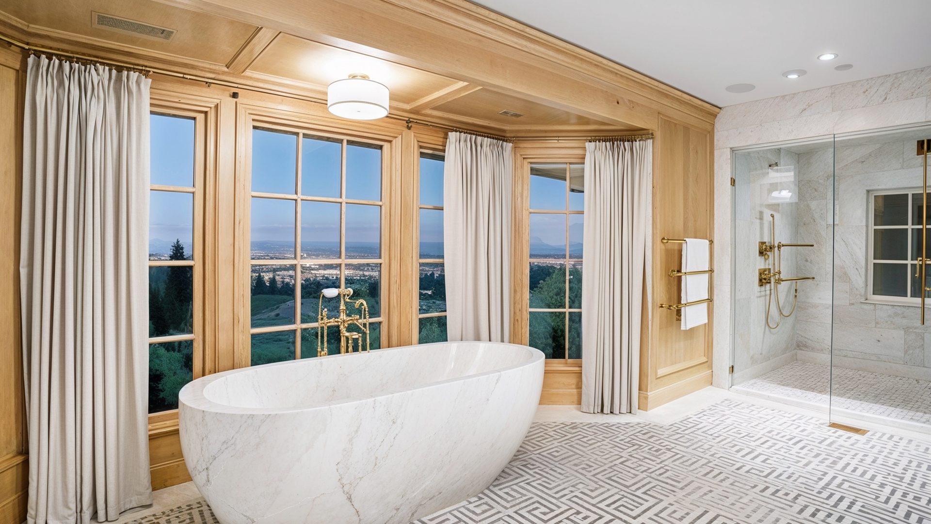 Spa Like Marble Bathroom With Panoramic Views