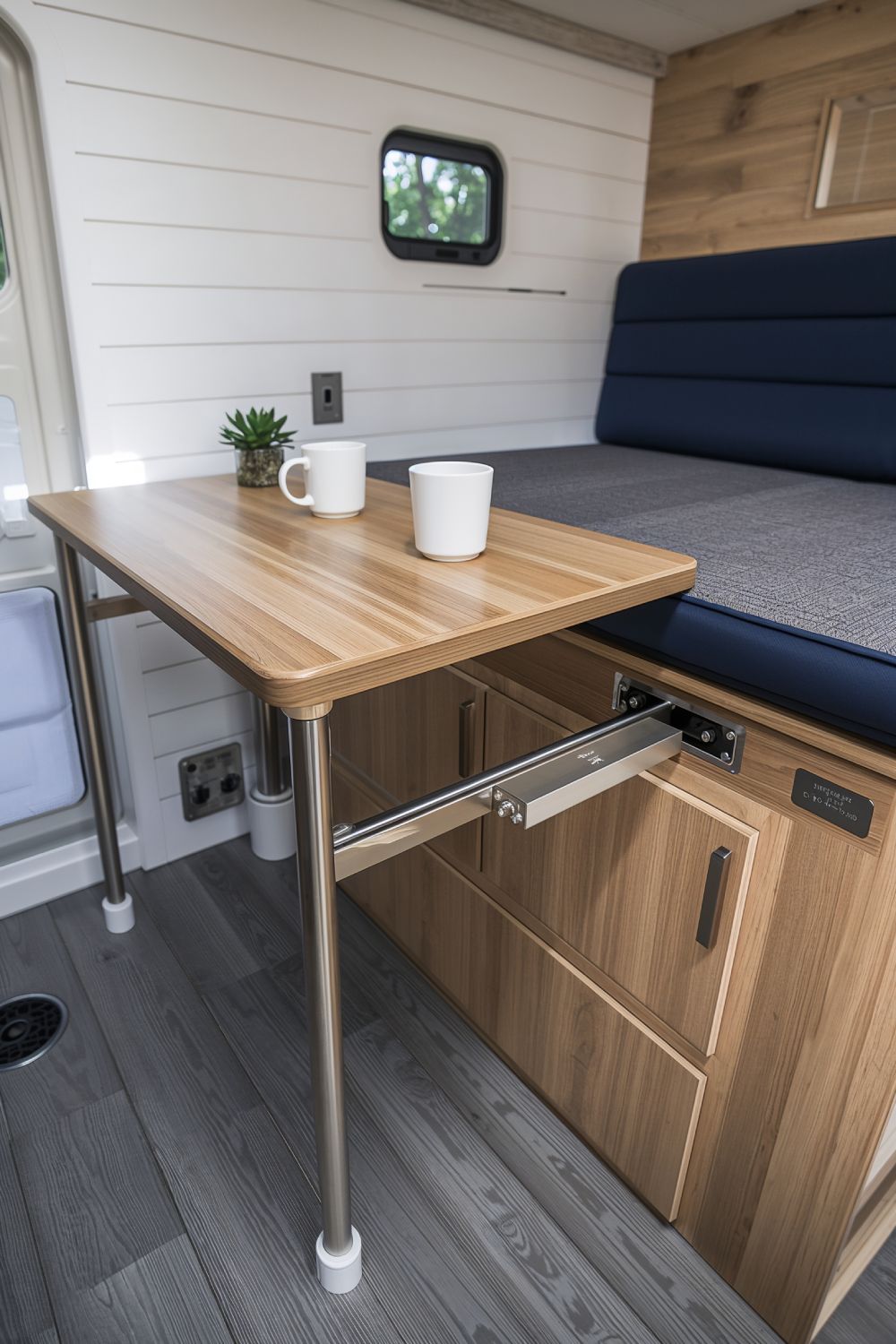 Space Saving Slide Out RV Table With Hidden Storage