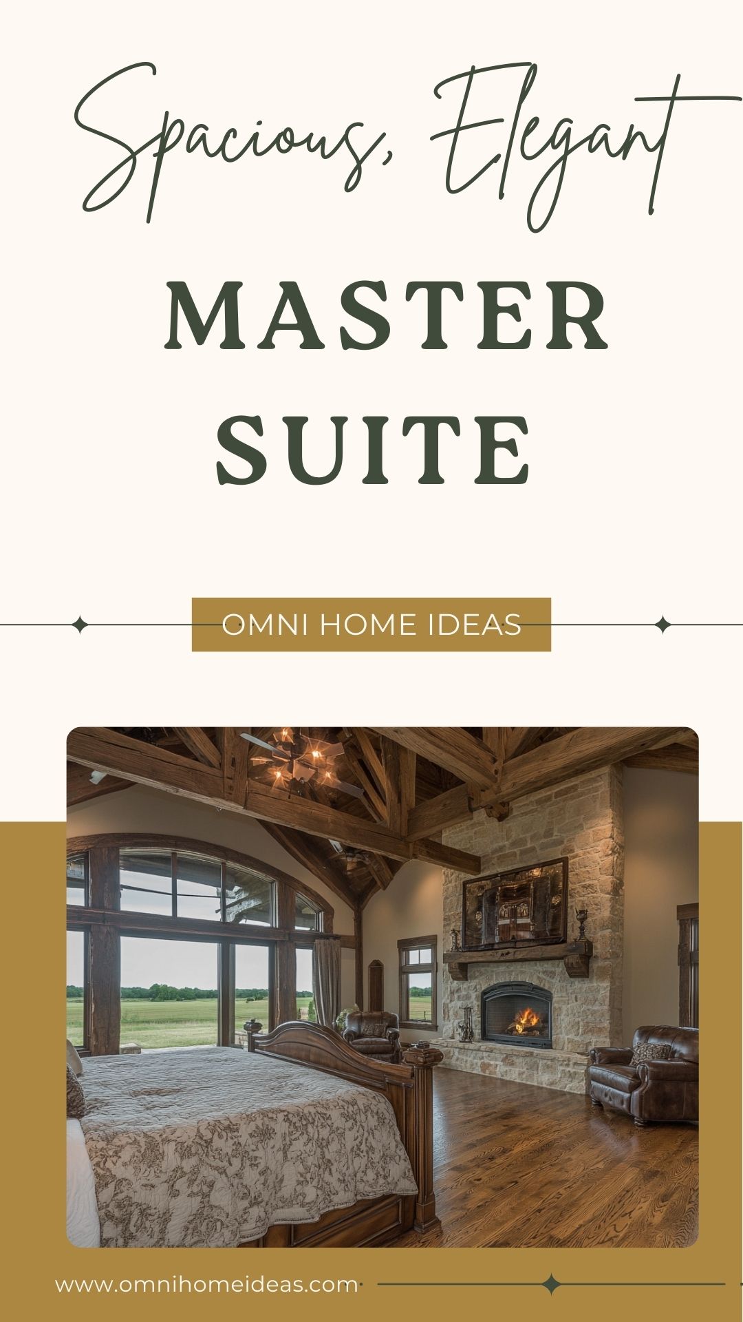 spacious, elegant master suite with cozy country accents