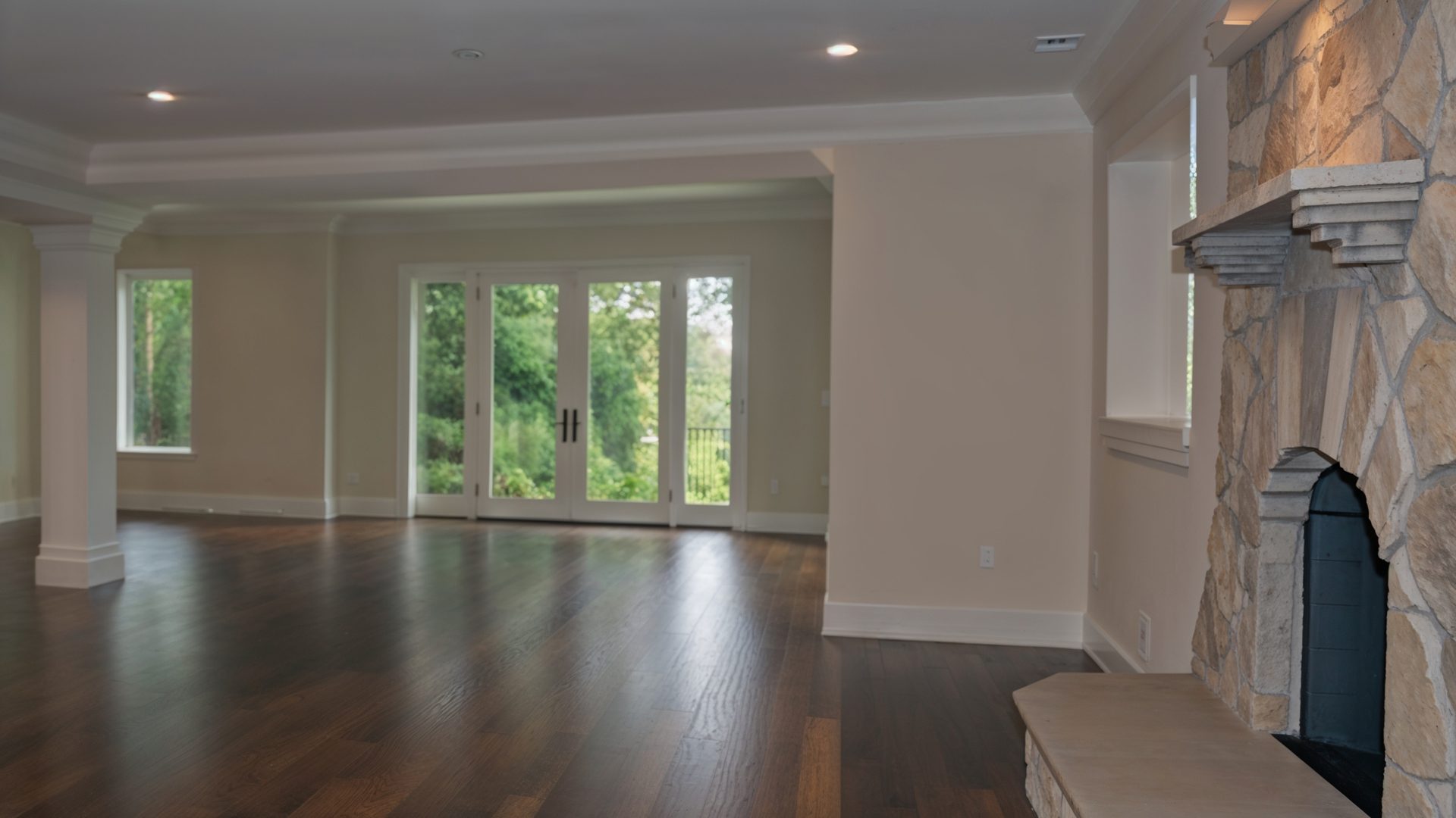 Spacious Living Room with Stone Fireplace – Inside Ovechkin’s McLean Mansion