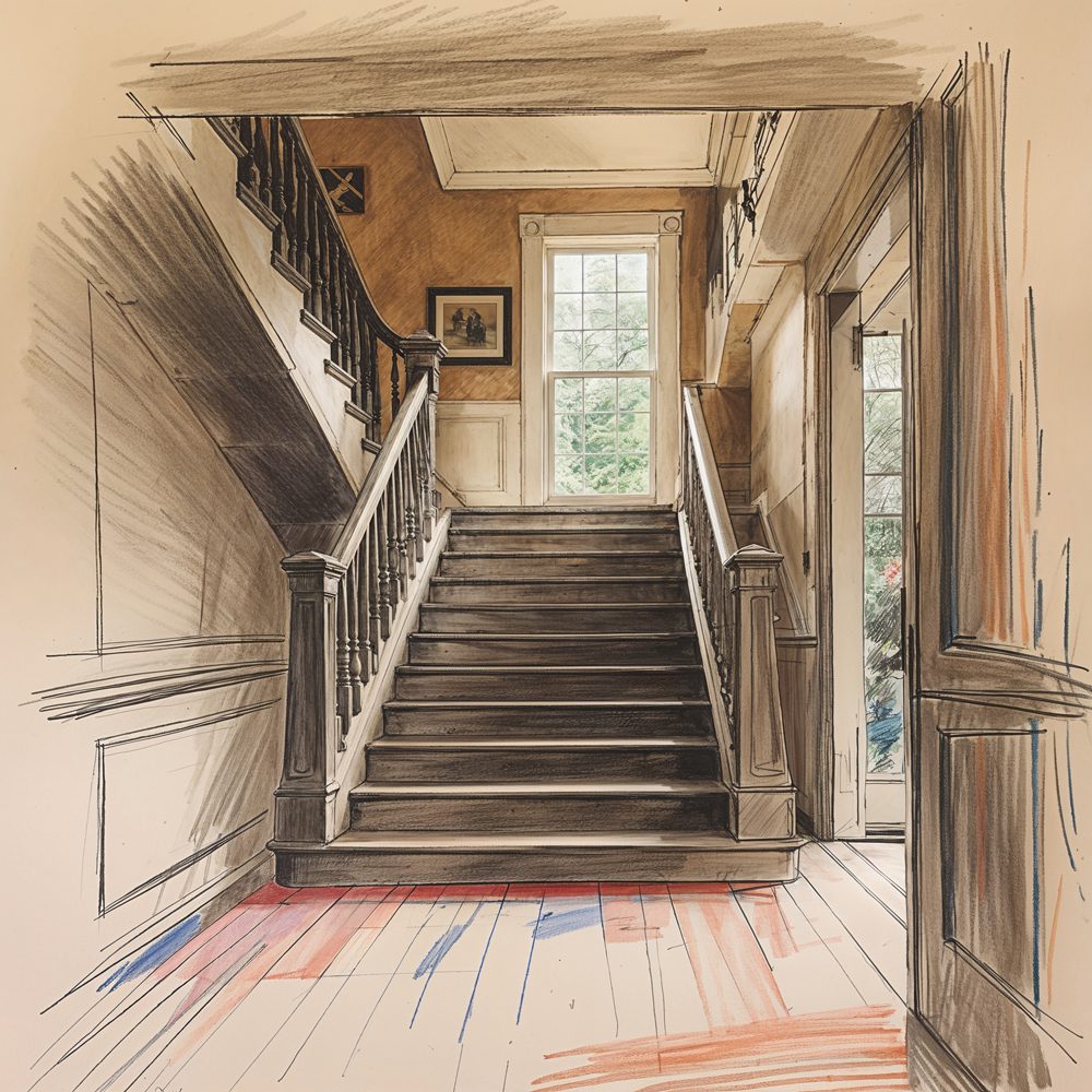 Original dated entryway showing staircase problems