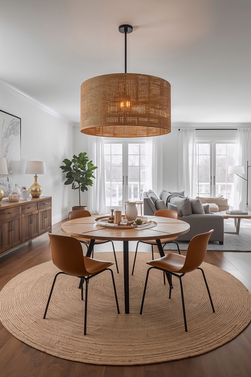 Statement Pendant Light Defines Small Dining Area Layout