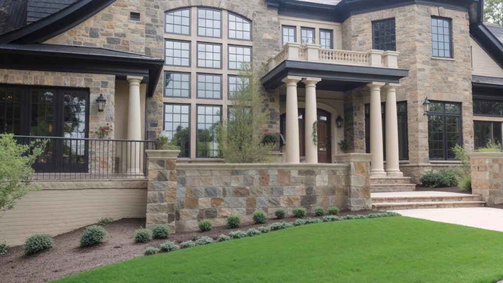 Stone Mansion Front View With Tall Windows %E2%80%93 Alex Ovechk