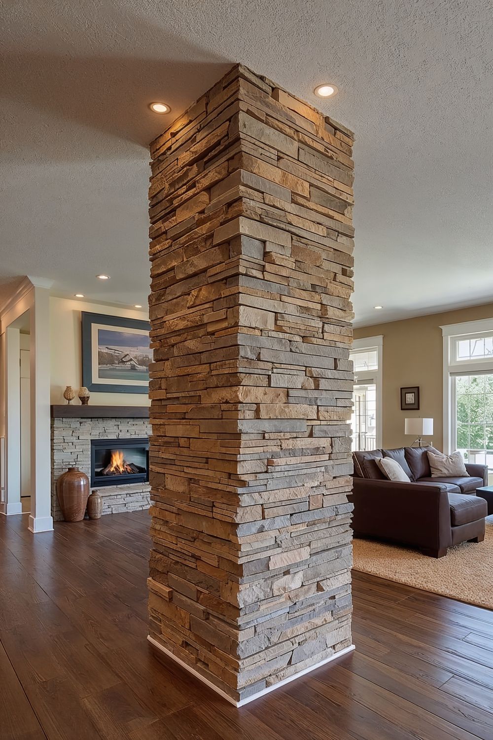 Stone Veneer Pillar Design With Natural Texture Wall Panels