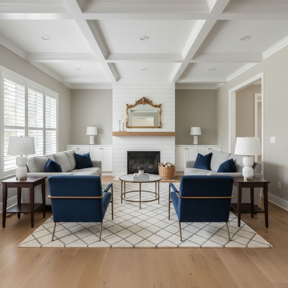 Symmetrical 12x16 Living Room Layout With Fireplace Focal Point