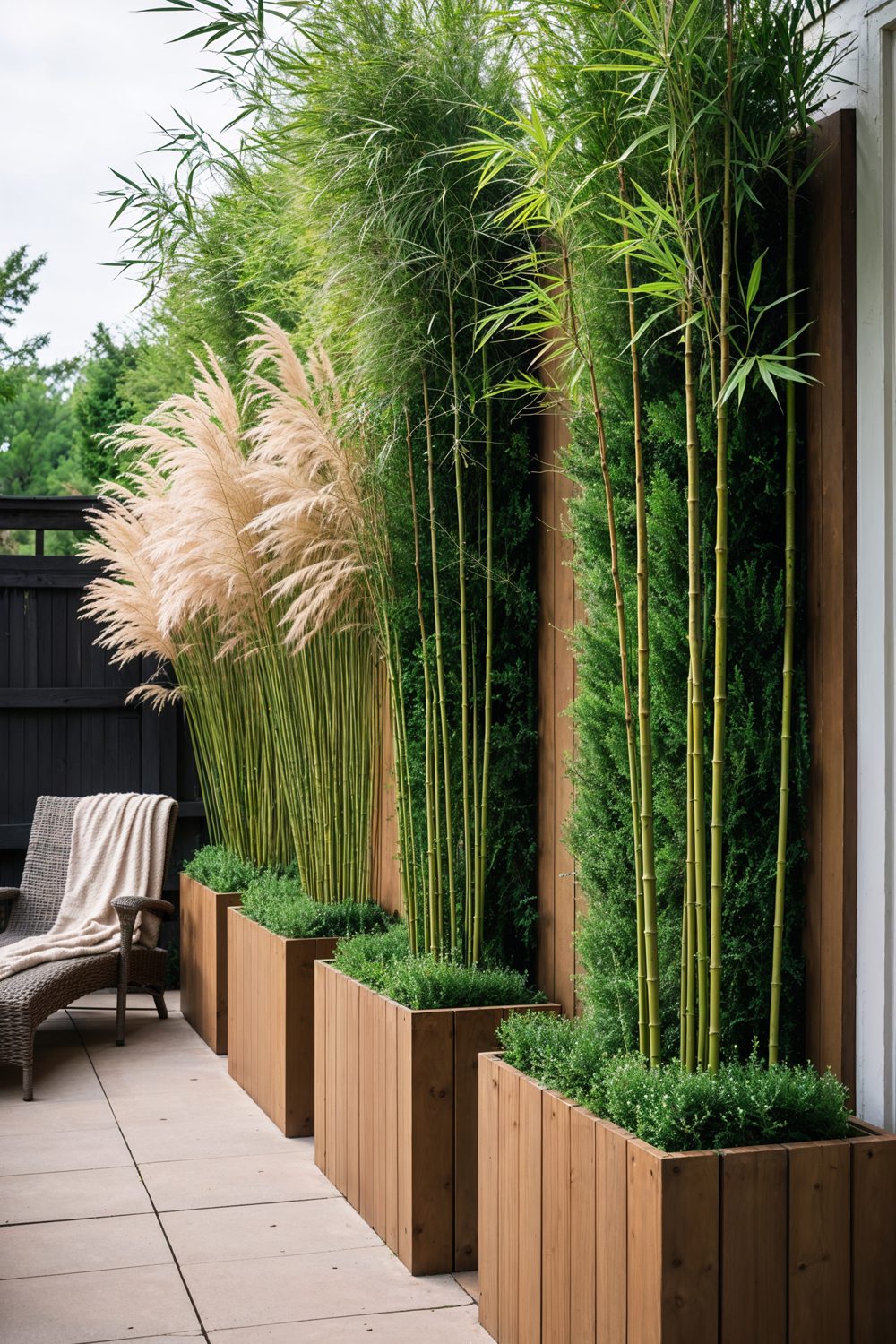 Tall Planter Privacy Fence With Greenery