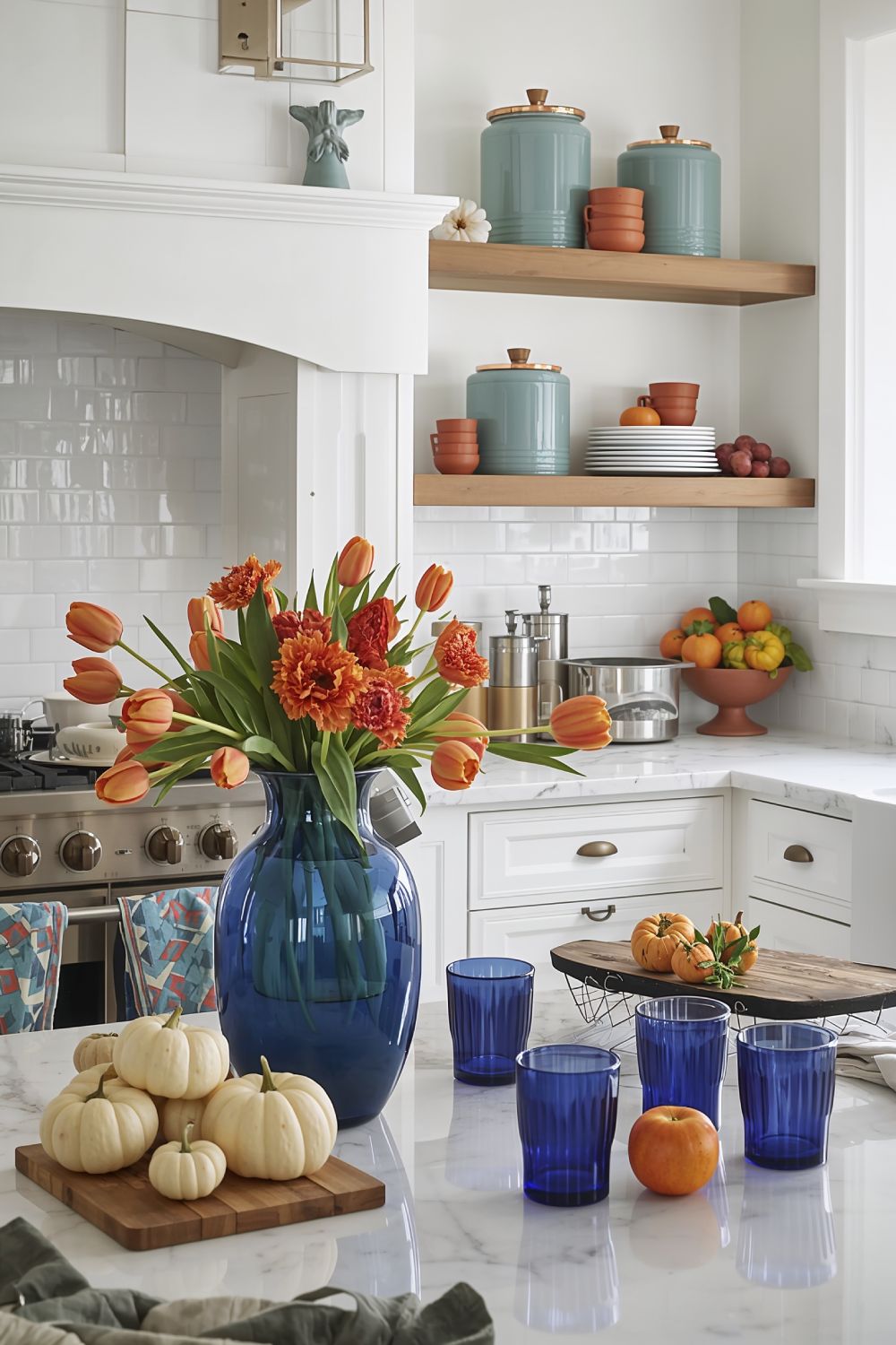 Teal And Orange Fall Kitchen Decor With Jewel Tone Accents