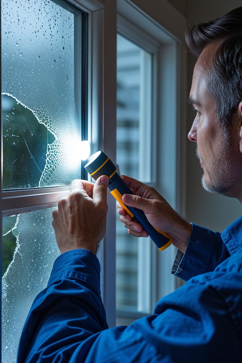 Technician Checking A Window For Cracks And Insulation Issues