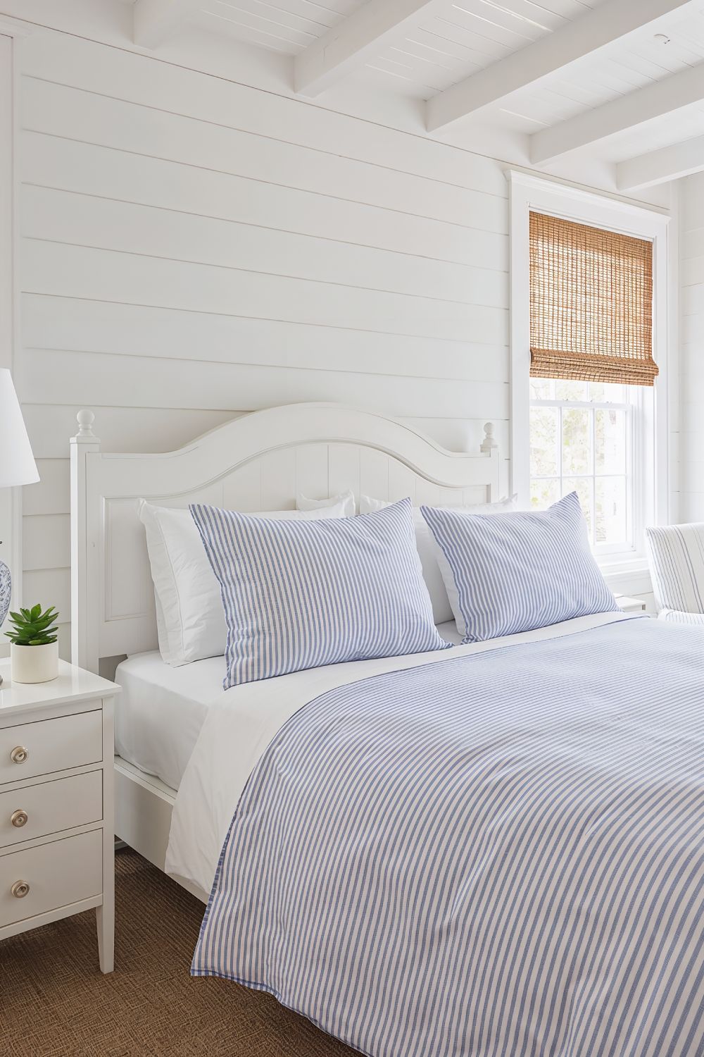 Textured Blue Seersucker Coastal Bedding For Summer