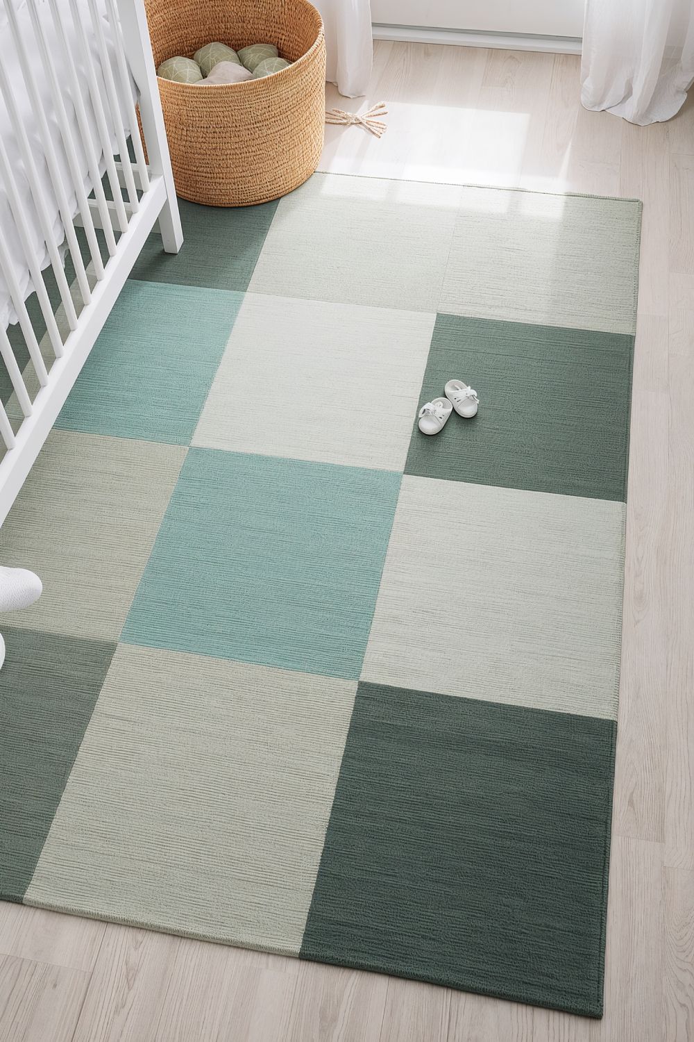 Tidepool Green Checkerboard Rug For Modern Coastal Nursery