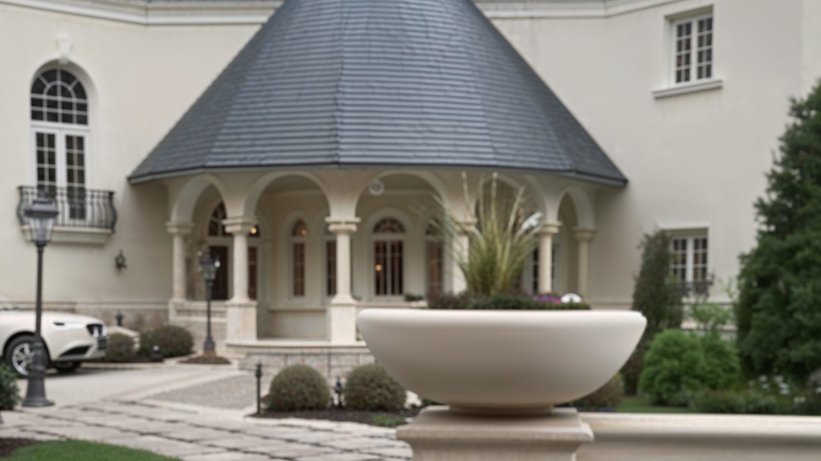 towering entrance with covered archway