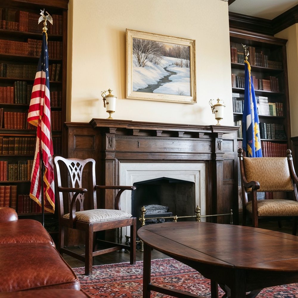 traditional library in governor walz%e2%80%99s stately home