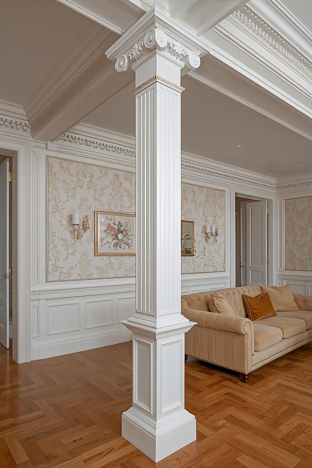 Traditional Pillar Design With Elegant Molding And Trim Details