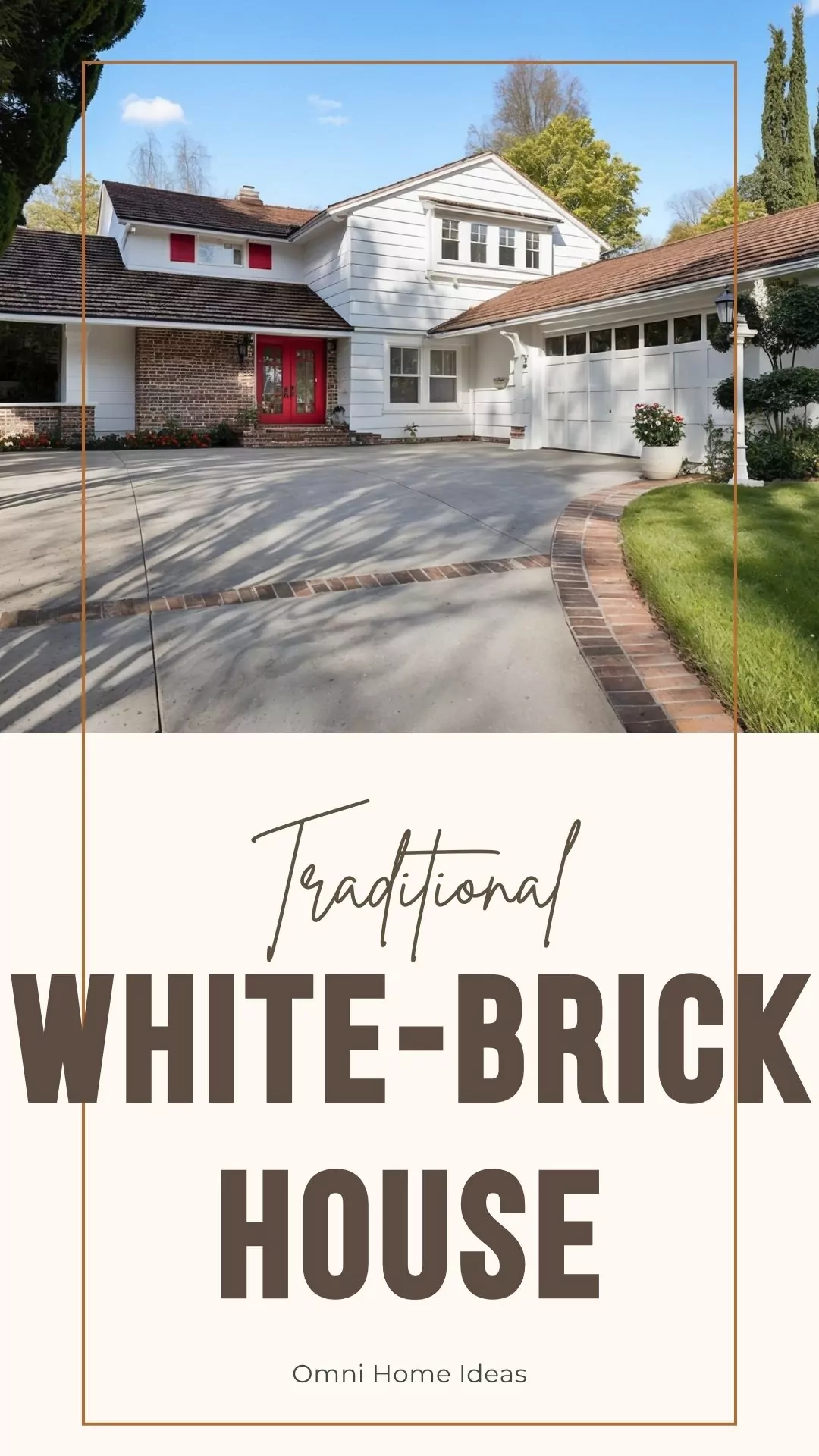 traditional white brick house with red double doors in westlake village