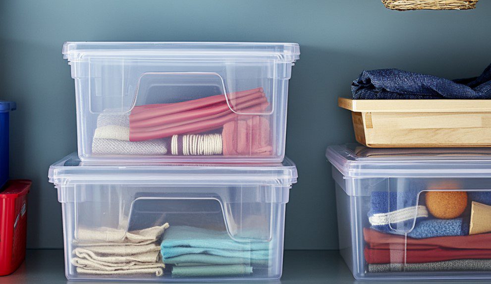 use transparent storage bins