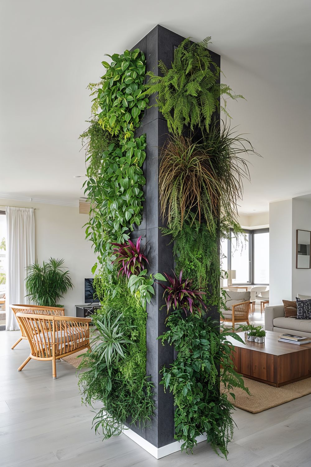 Vertical Garden Pillar Design With Living Plants And Greenery