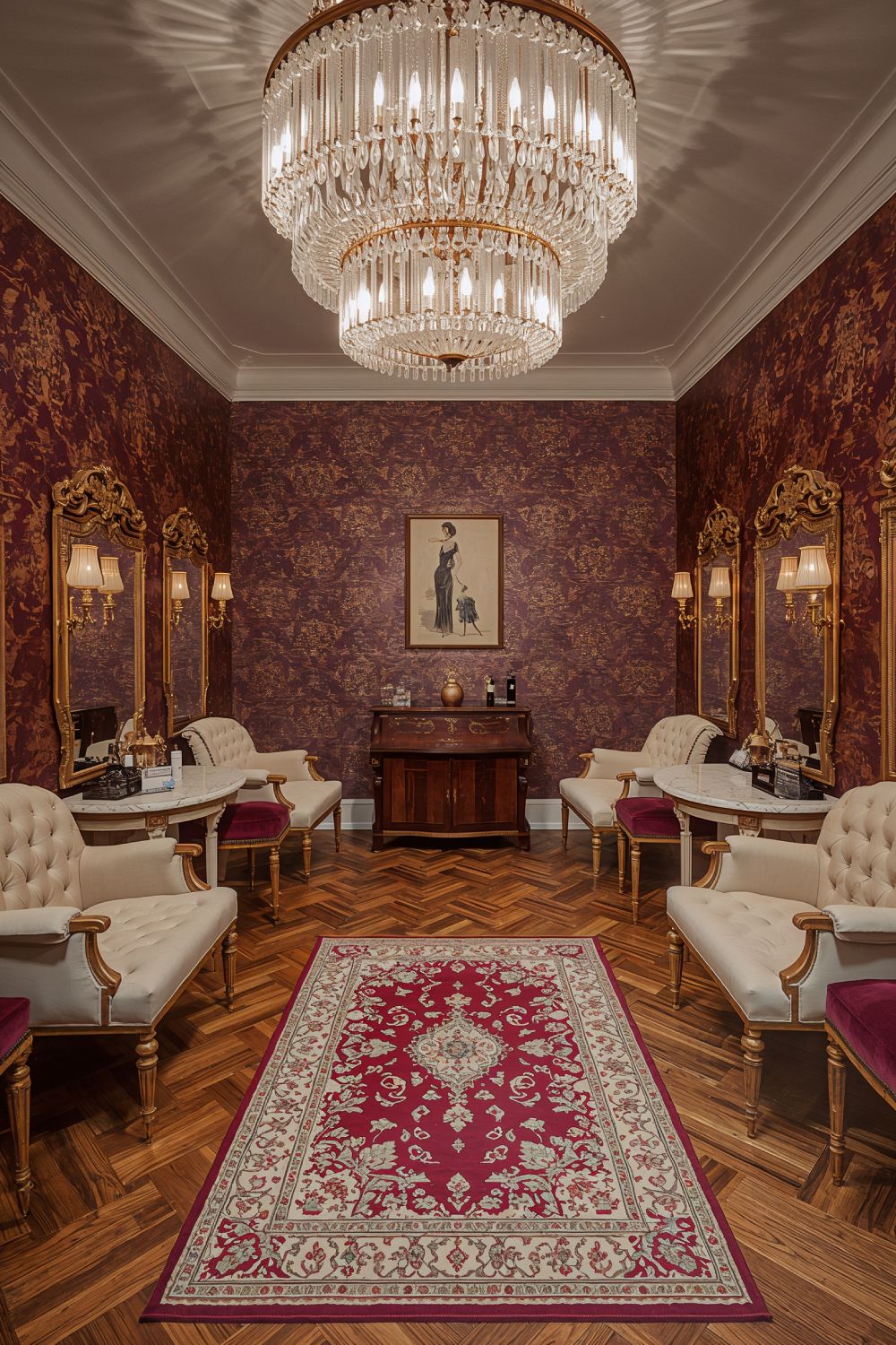 Vintage Glamour Crystal Chandelier Nail Salon