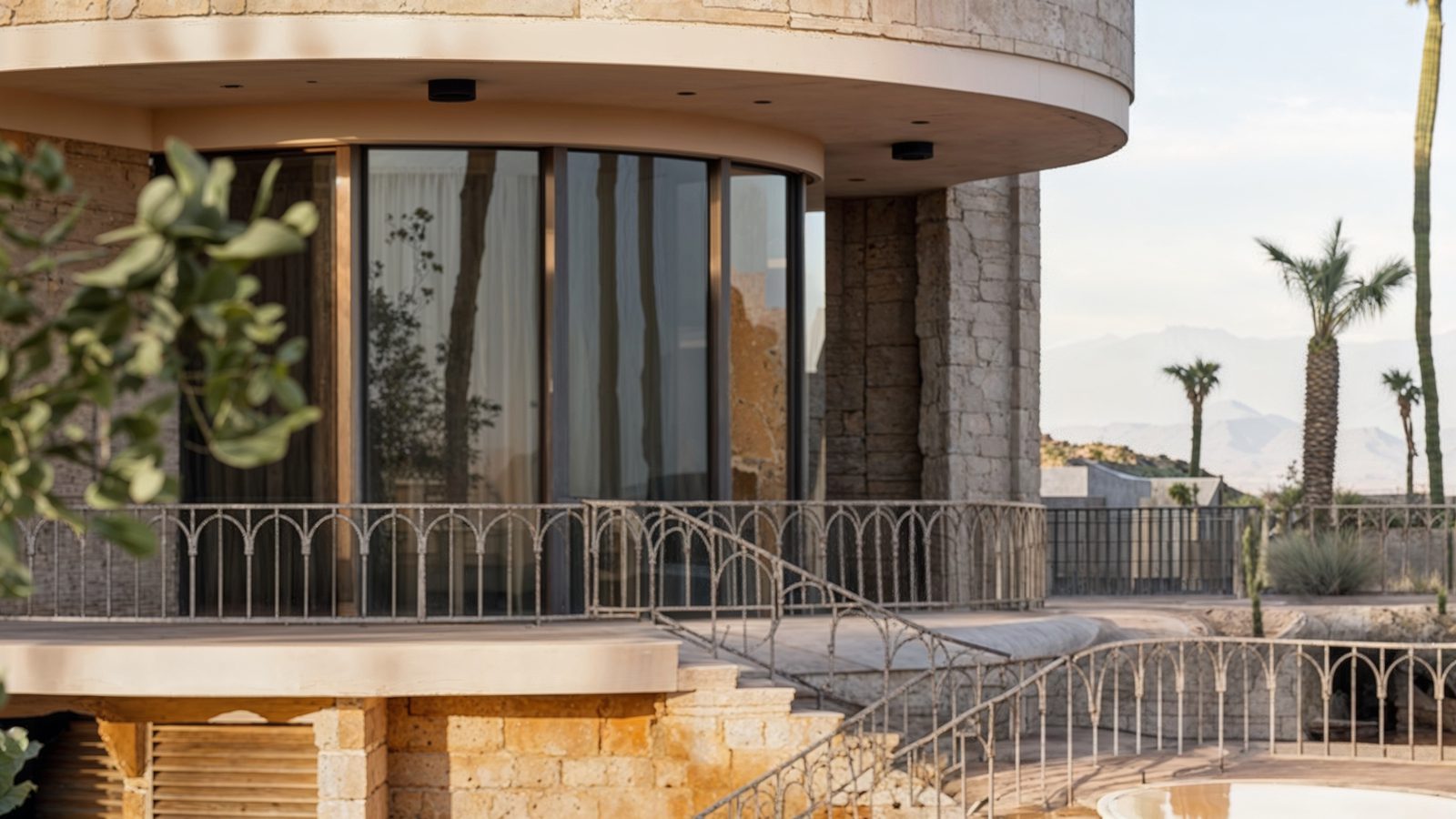 walker mccune mansion balcony with stone and metal railings