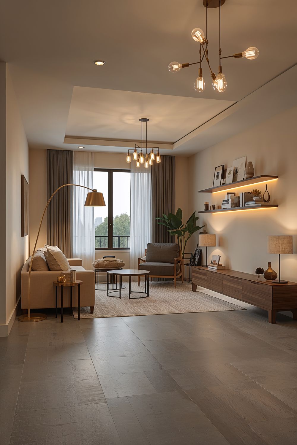 Warm Lighting For Grey Floor Living Rooms