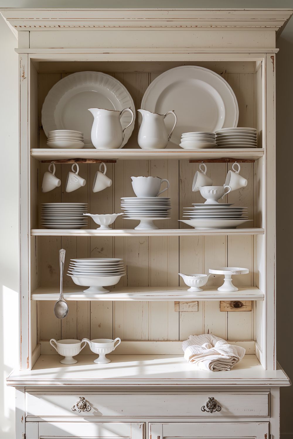 White Ironstone Farmhouse Hutch Display Ideas