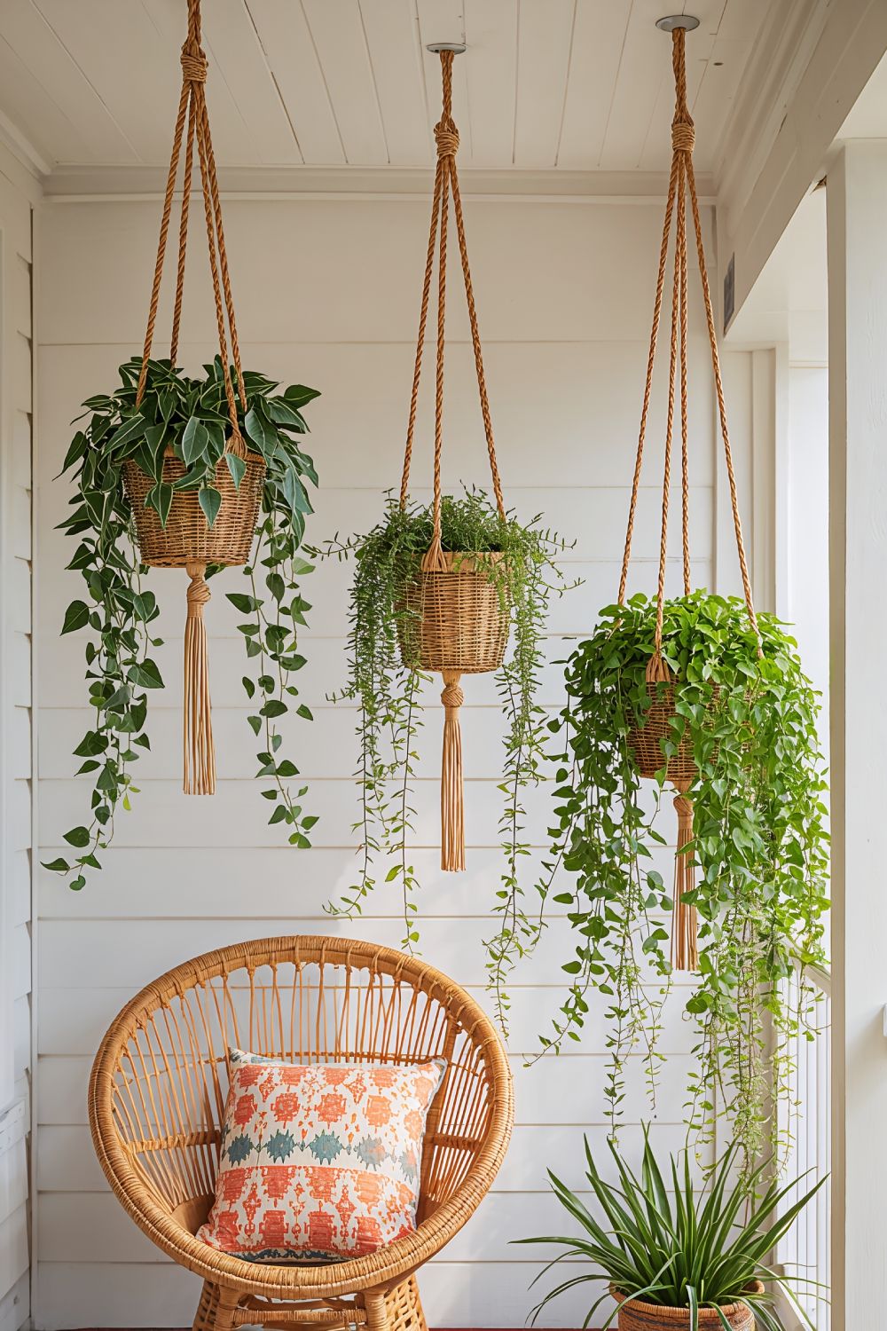 Wicker Hanging Planters For Vertical Boho Porch Garden