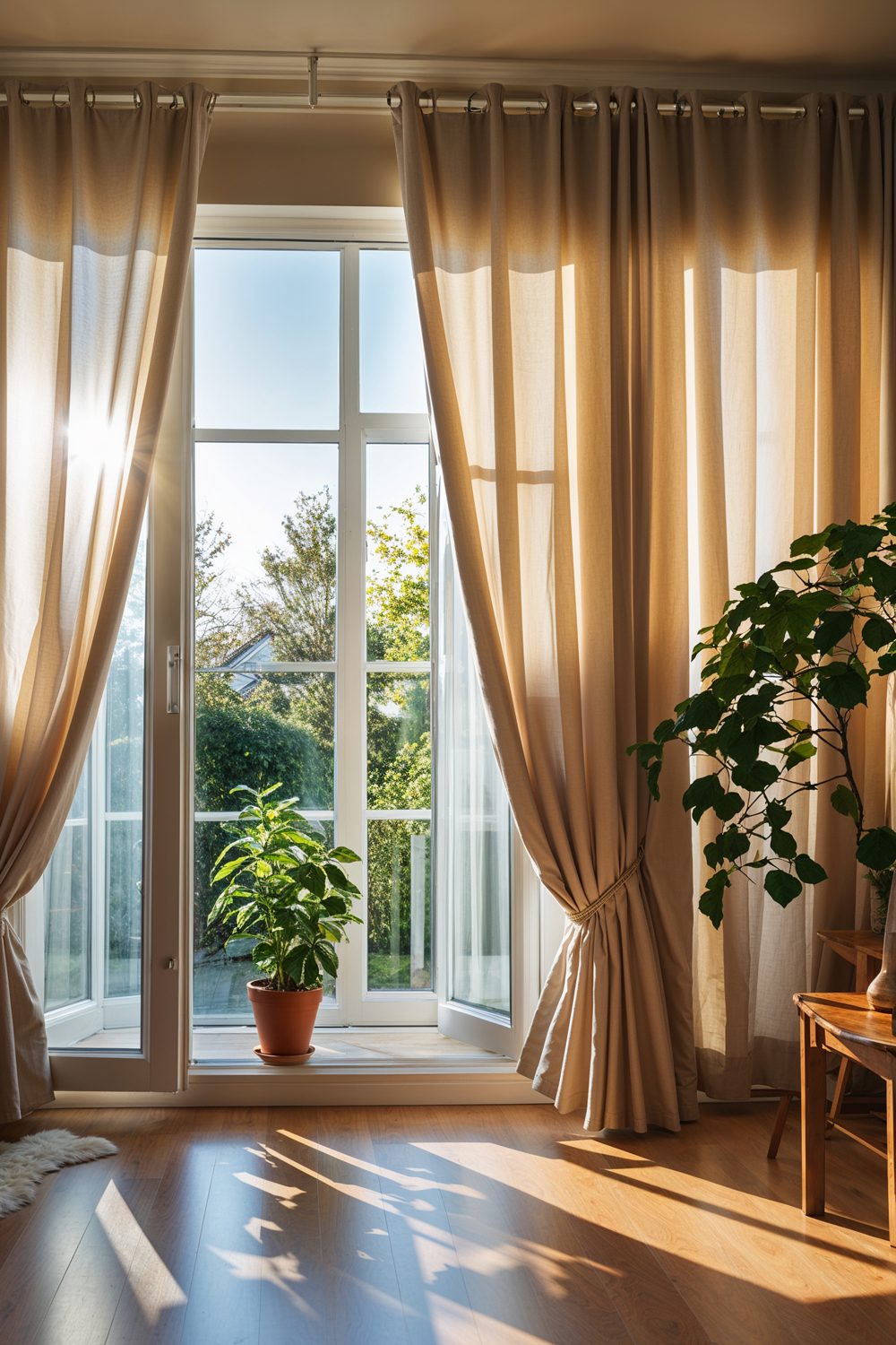 Window With Thermal Curtains Reducing Indoor Heat