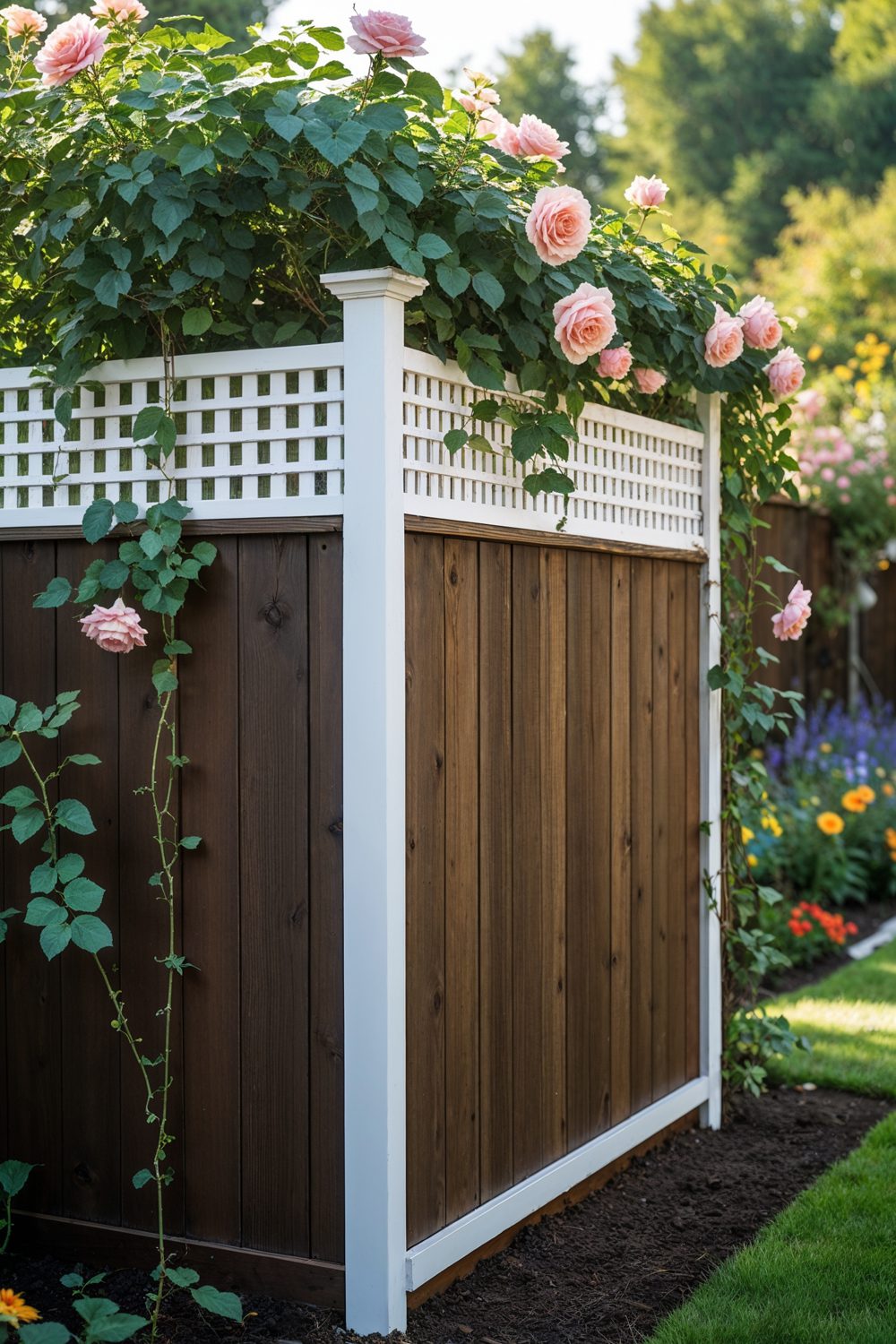 Wood Fence With Trellis Top For Garden Privacy