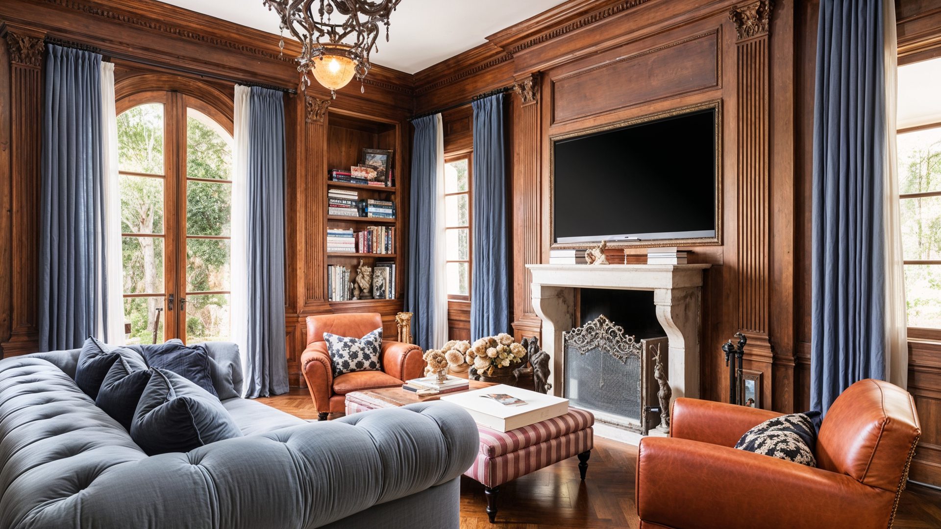 Wood Paneled Library English Manor Style