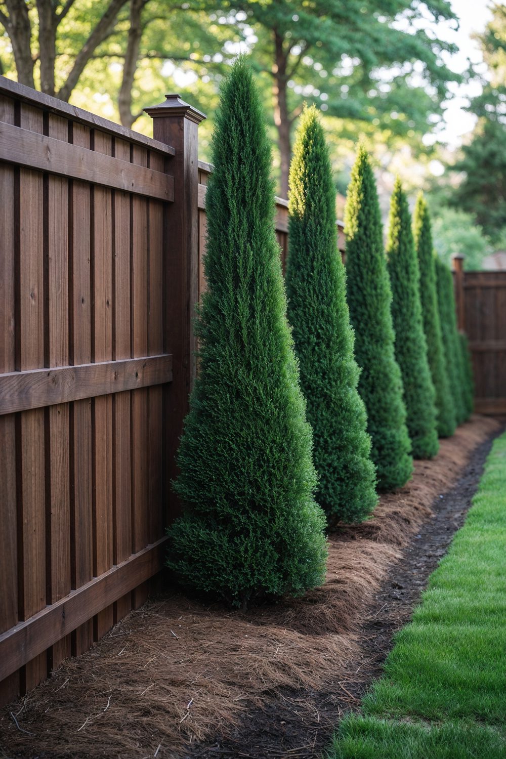 Wood Privacy Fence With Hedges For Natural Backyard